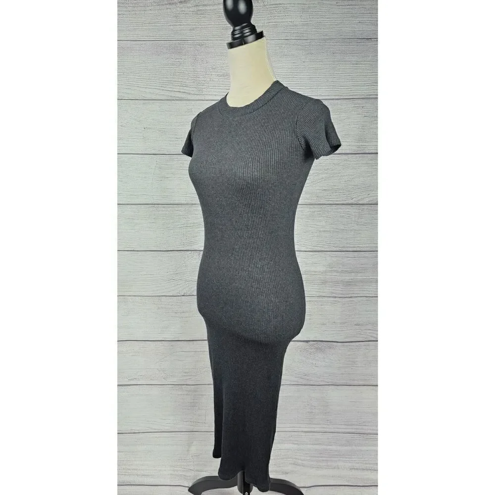 Zara Trafuluc Ribbed Short Sleeve Bodycon Midi Dress Grey Size Small - Picture 6 of 7